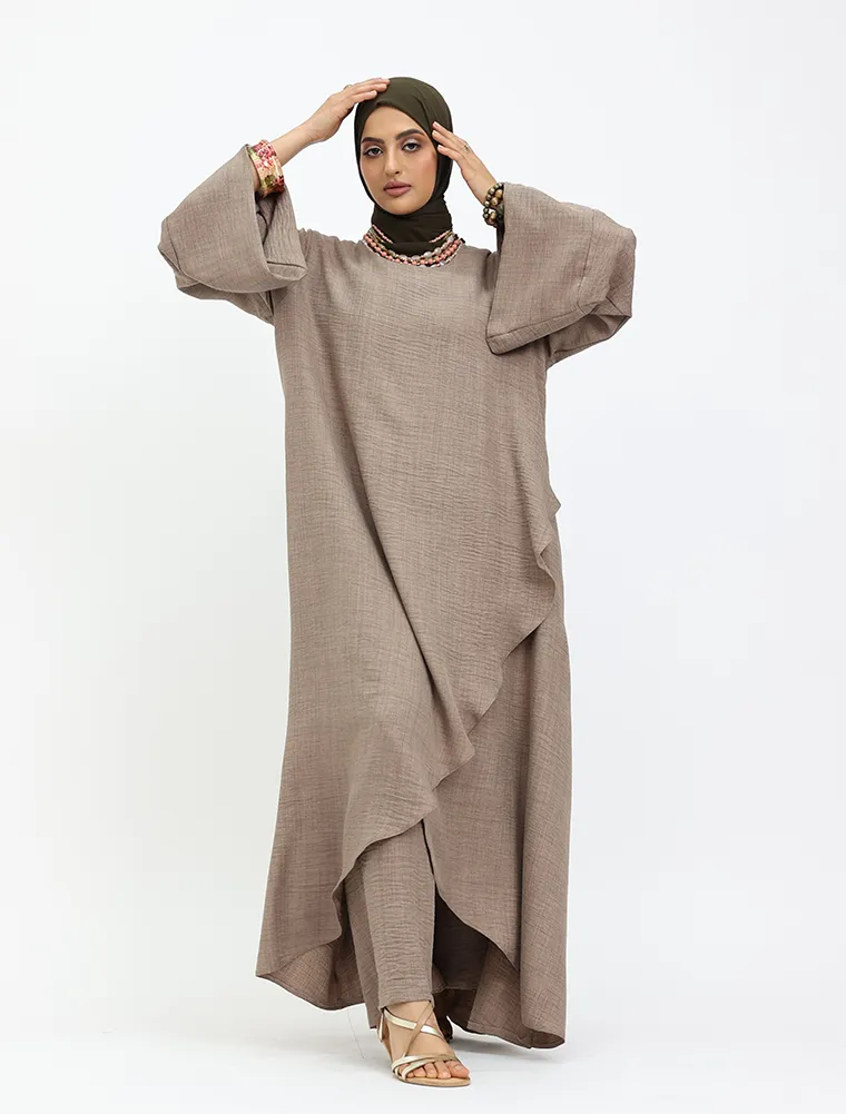 Mocha Linen Feel Wrap Co Ord Set